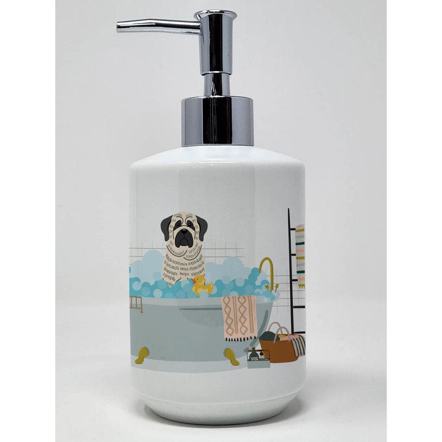 White Mastiff Brindle in Bathtub Ceramic Soap Dispenser Image 1