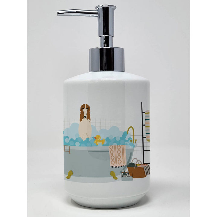 Borzoi in Bathtub Ceramic Soap Dispenser Image 1