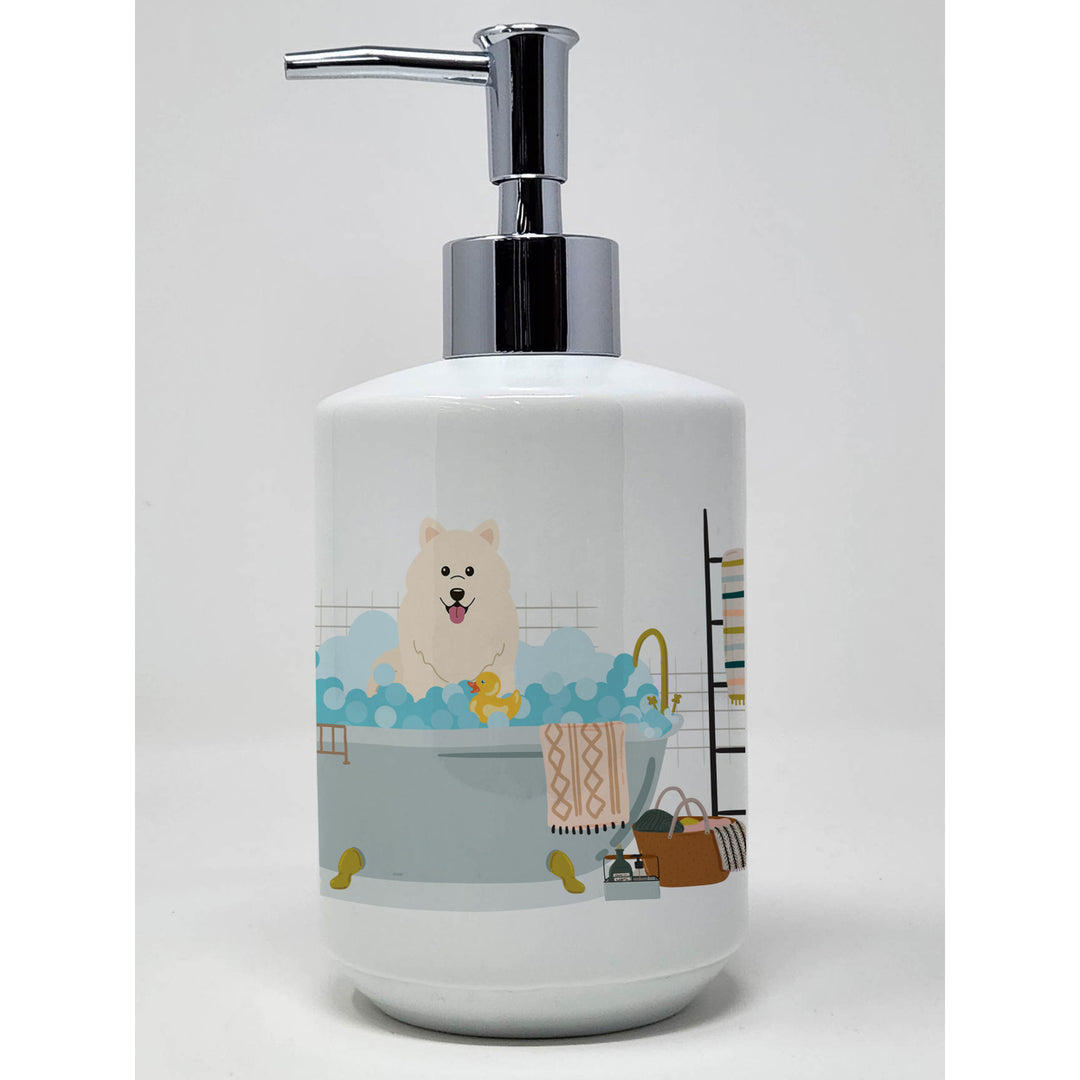 Samoyed in Bathtub Ceramic Soap Dispenser Image 1