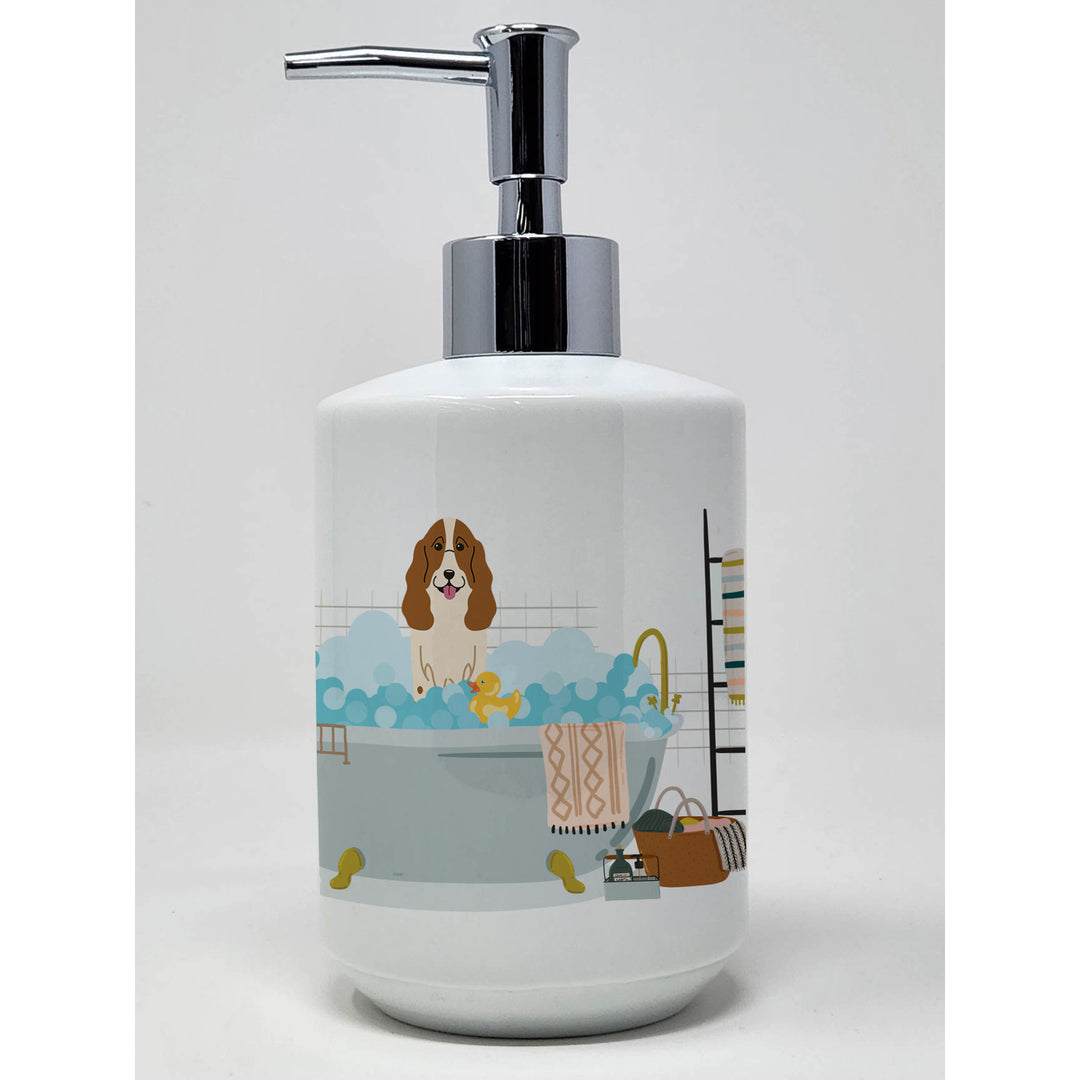 Russian Spaniel in Bathtub Ceramic Soap Dispenser Image 1