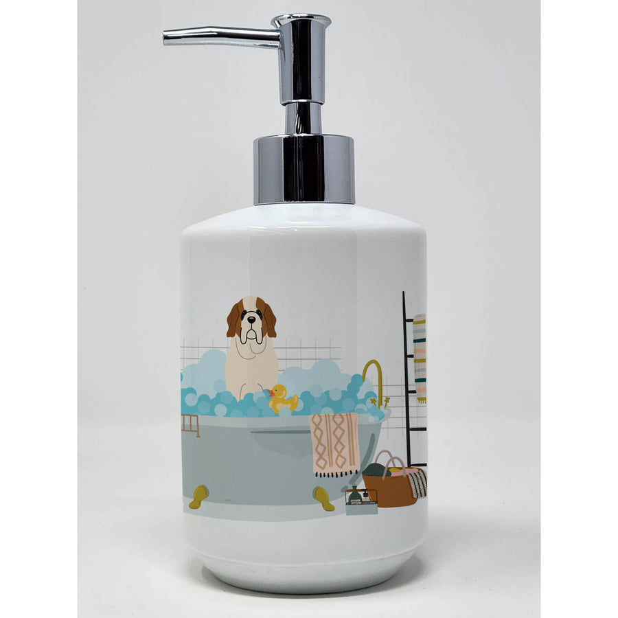 Saint Bernard in Bathtub Ceramic Soap Dispenser Image 1