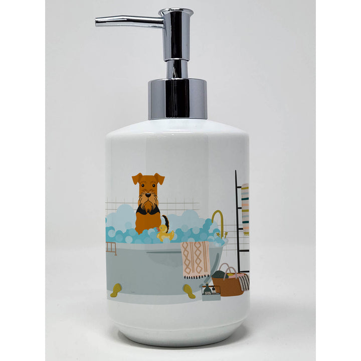 Airedale in Bathtub Ceramic Soap Dispenser Image 1