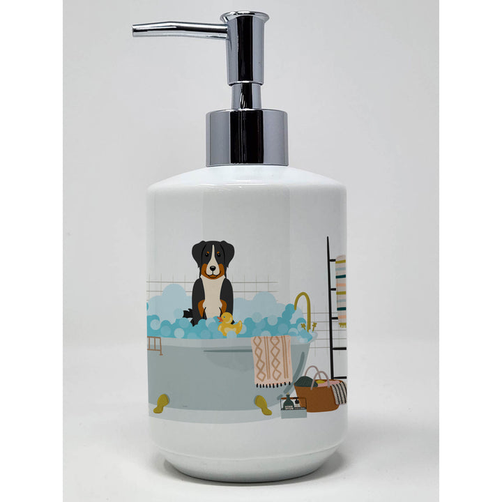 Appenzeller Sennenhund in Bathtub Ceramic Soap Dispenser Image 1