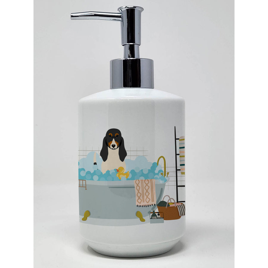 Swiss Hound in Bathtub Ceramic Soap Dispenser Image 1