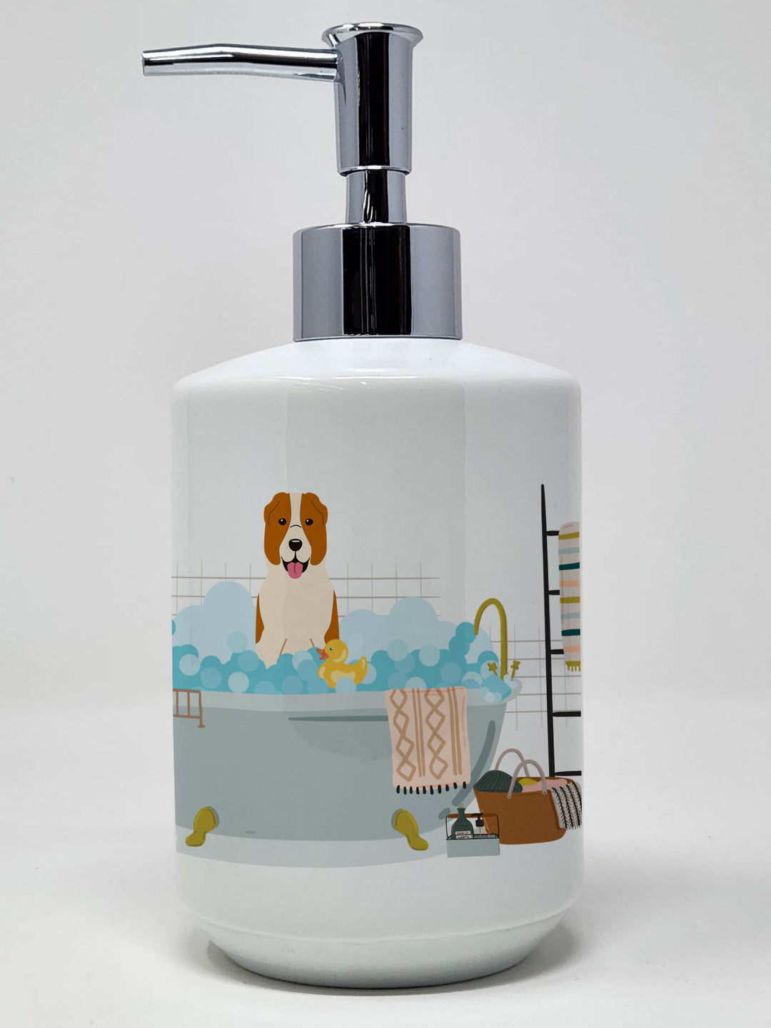 Central Asian Shepherd Dog in Bathtub Ceramic Soap Dispenser Image 1