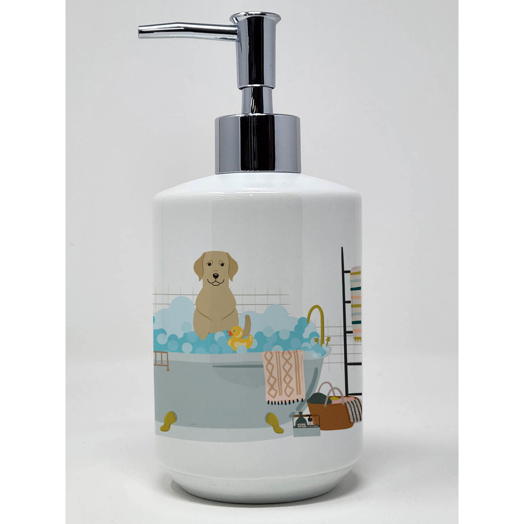 Yellow Labrador in Bathtub Ceramic Soap Dispenser Image 1