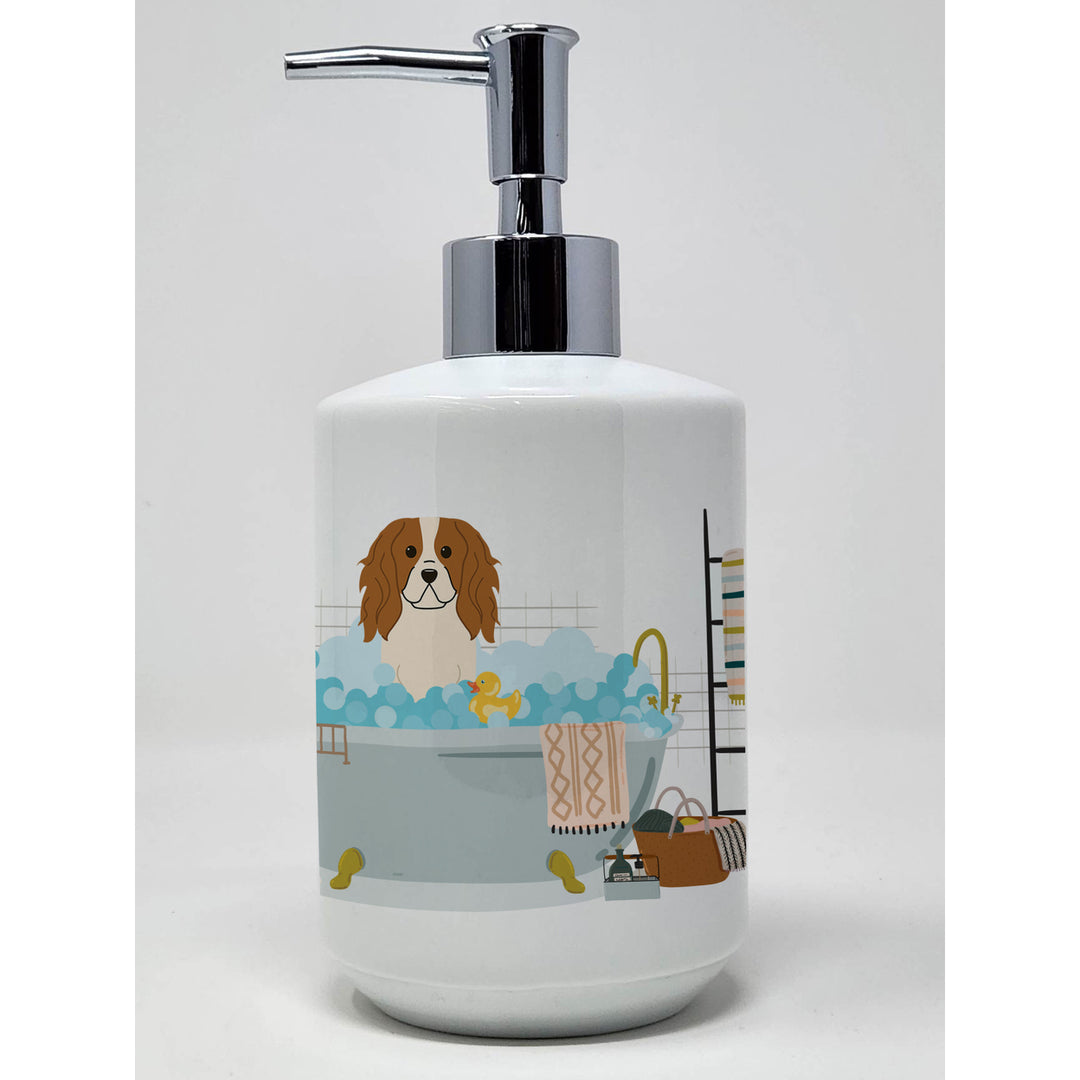 Cavalier Spaniel in Bathtub Ceramic Soap Dispenser Image 1