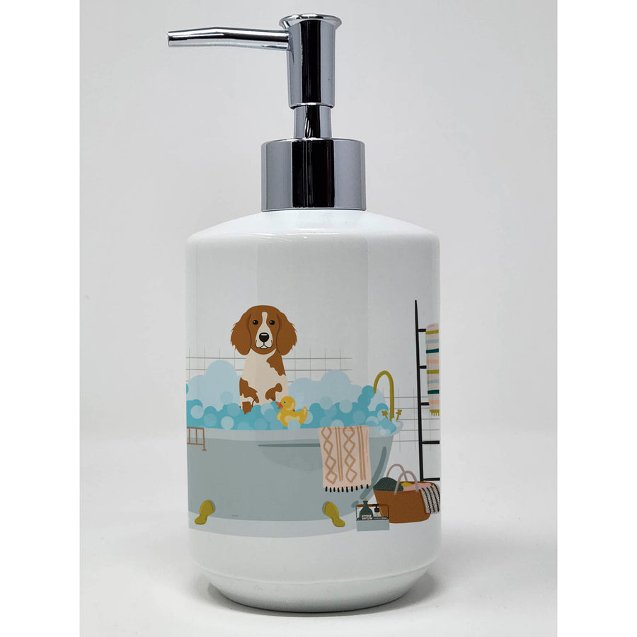 Brittany Spaniel in Bathtub Ceramic Soap Dispenser Image 1