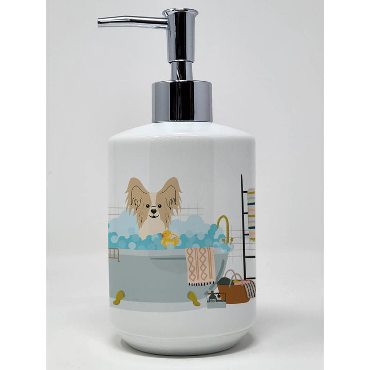 Sable White Papillon in Bathtub Ceramic Soap Dispenser Image 1