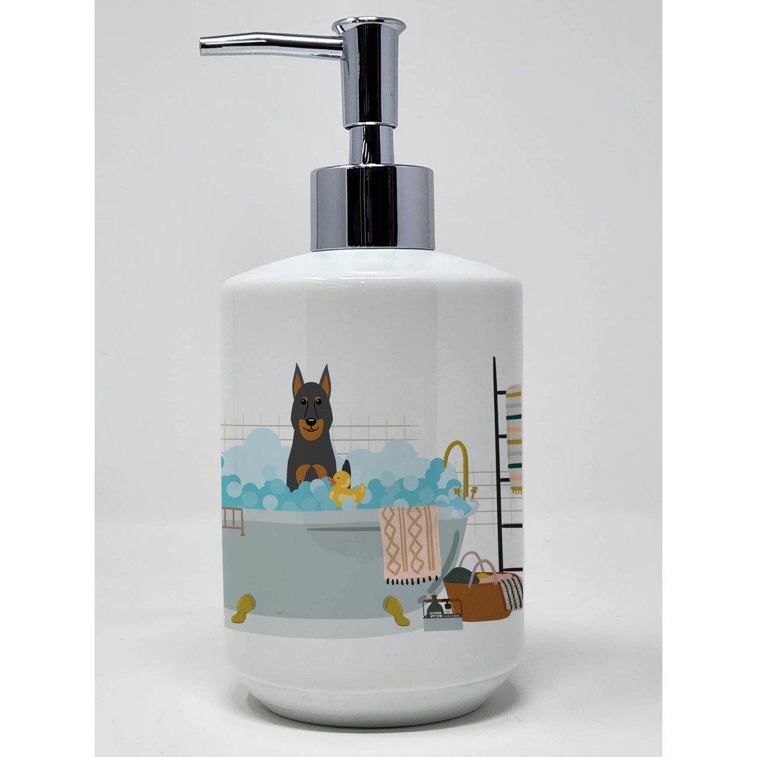 Beauce Shepherd Dog in Bathtub Ceramic Soap Dispenser Image 1