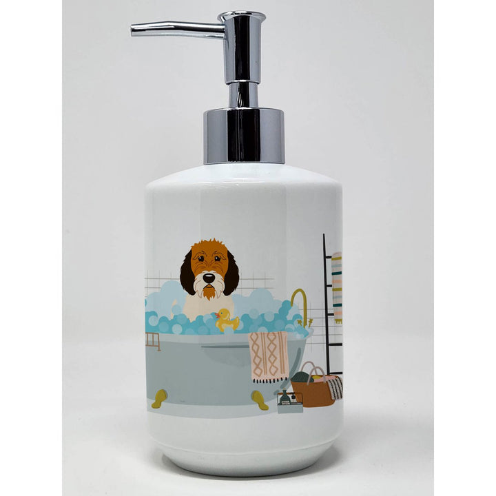 Petit Basset Griffon Veenden in Bathtub Ceramic Soap Dispenser Image 1