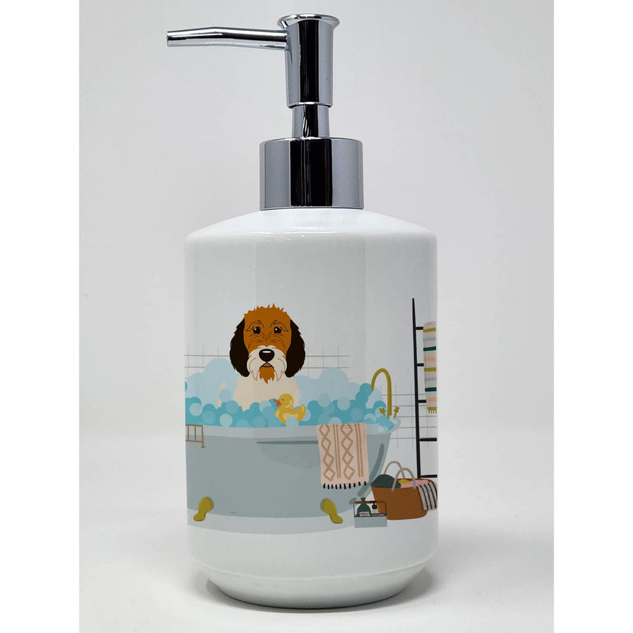 Petit Basset Griffon Veenden in Bathtub Ceramic Soap Dispenser Image 1