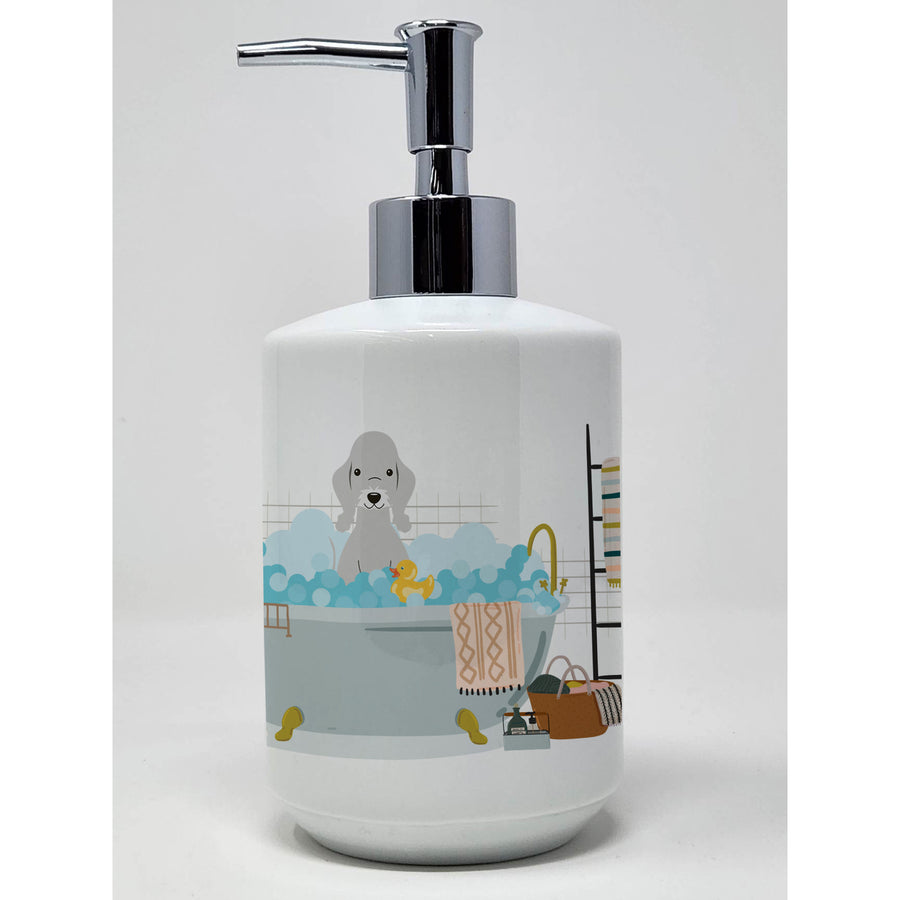 Blue Bedlington Terrier in Bathtub Ceramic Soap Dispenser Image 1