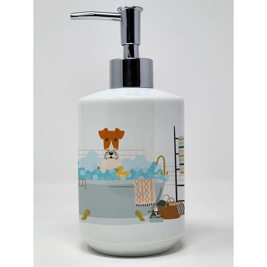 Wire Fox Terrier in Bathtub Ceramic Soap Dispenser Image 1