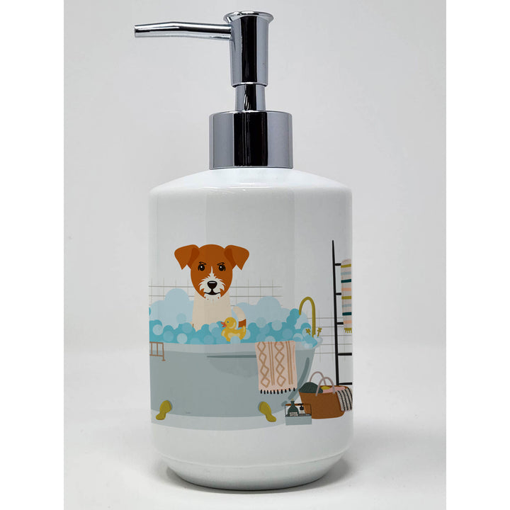 Jack Russell Terrier in Bathtub Ceramic Soap Dispenser Image 1