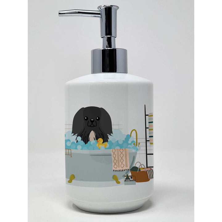 Black Pekingese in Bathtub Ceramic Soap Dispenser Image 1