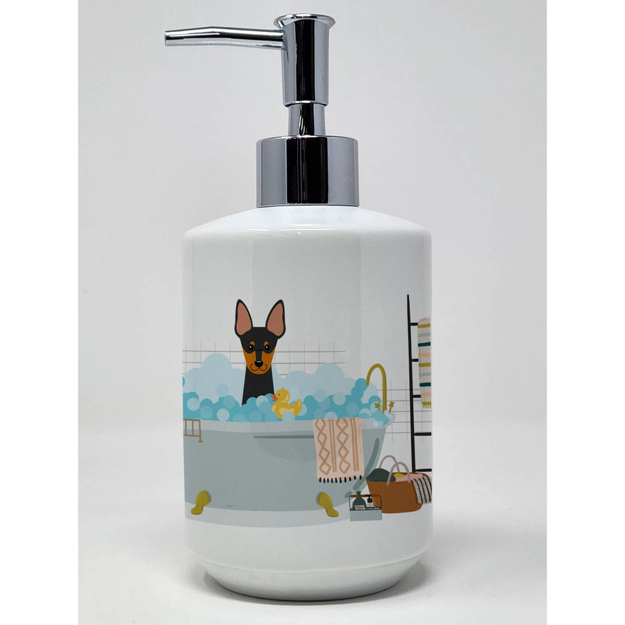 English Toy Terrier in Bathtub Ceramic Soap Dispenser Image 1