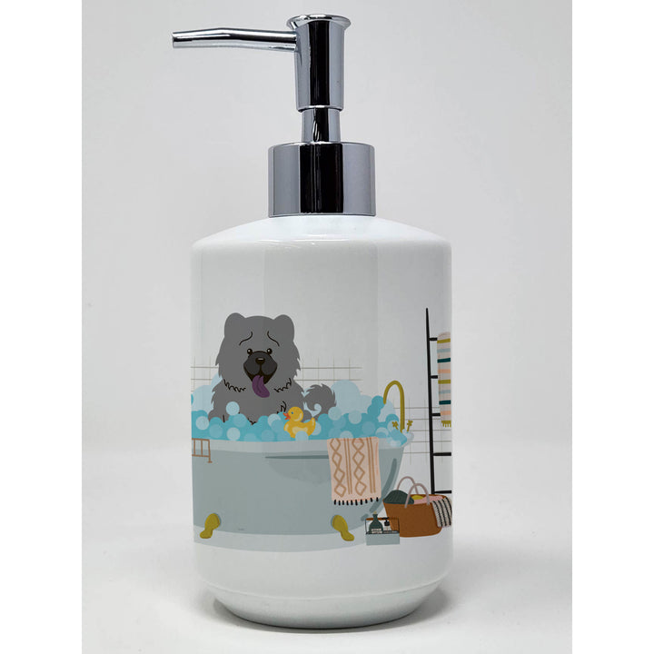 Blue Chow Chow in Bathtub Ceramic Soap Dispenser Image 1