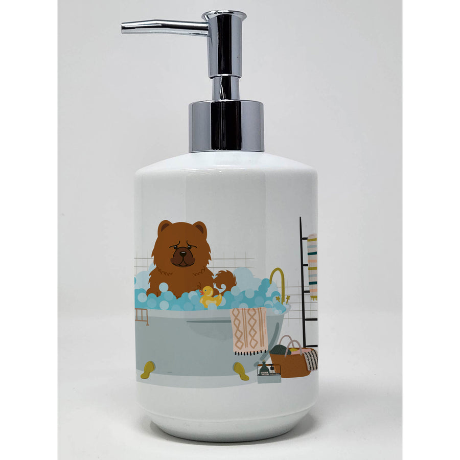 Red Chow Chow in Bathtub Ceramic Soap Dispenser Image 1