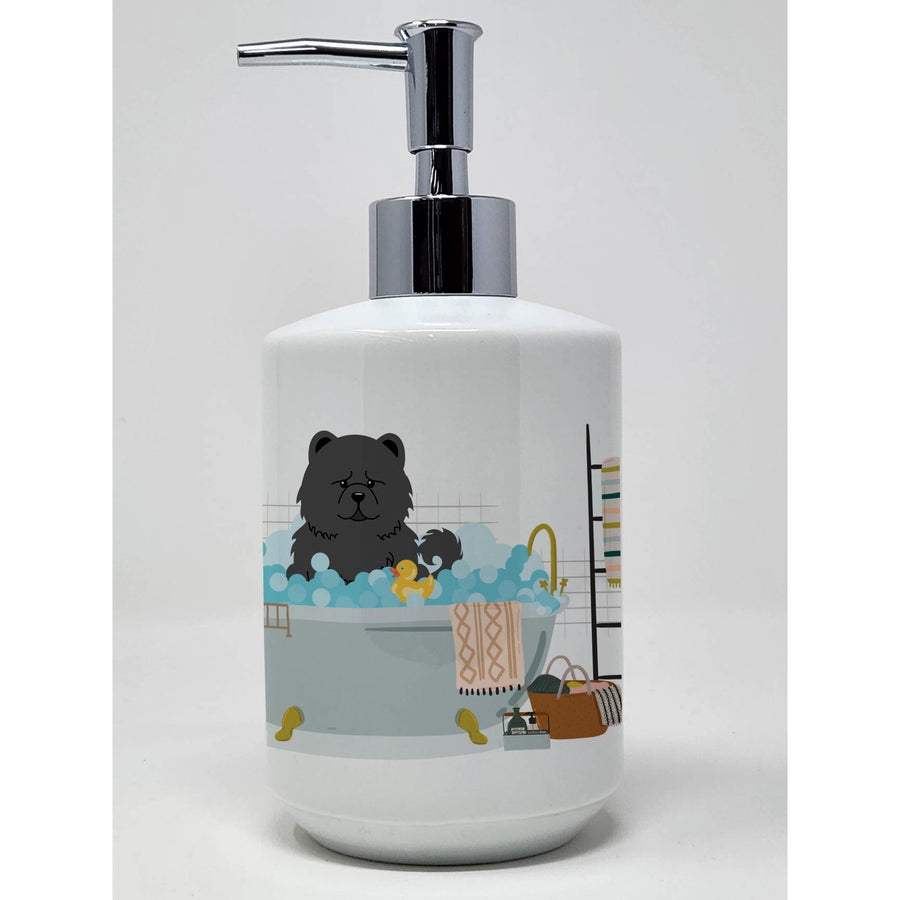 Black Chow Chow in Bathtub Ceramic Soap Dispenser Image 1