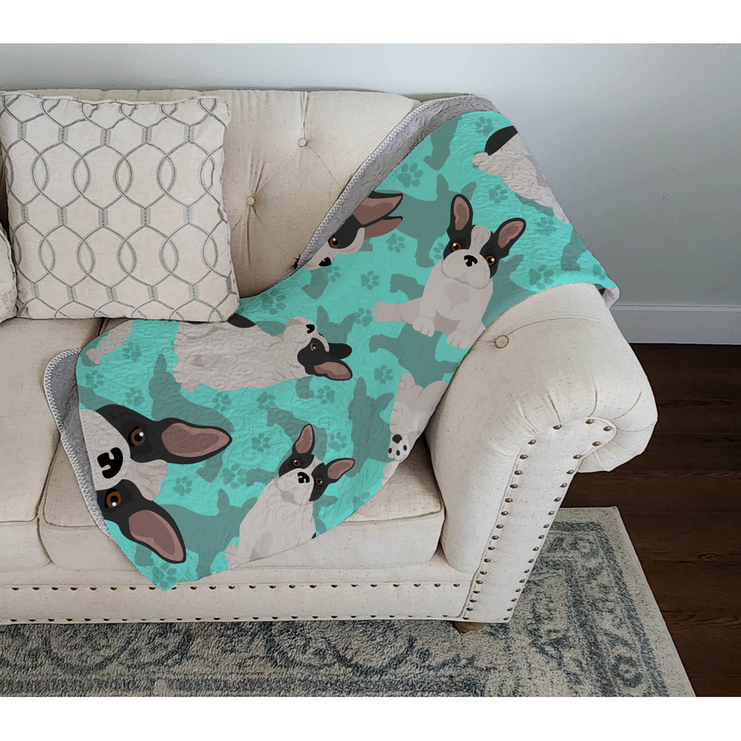 Black and White French Bulldog Quilted Blanket 50x60 Image 3