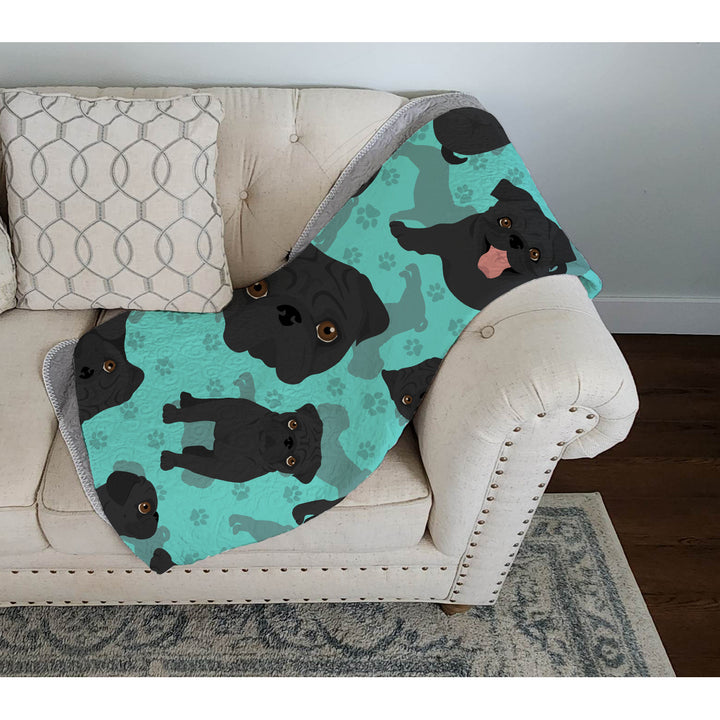 Black Pug Quilted Blanket 50x60 Image 3