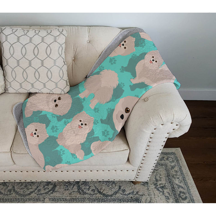 White Pomeranian Quilted Blanket 50x60 Image 3