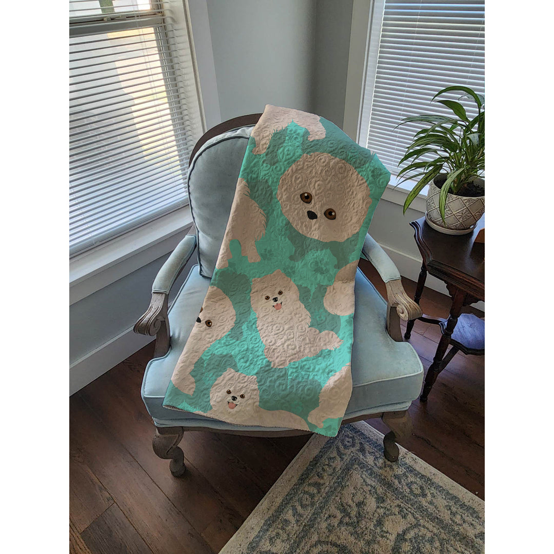 White Pomeranian Quilted Blanket 50x60 Image 4