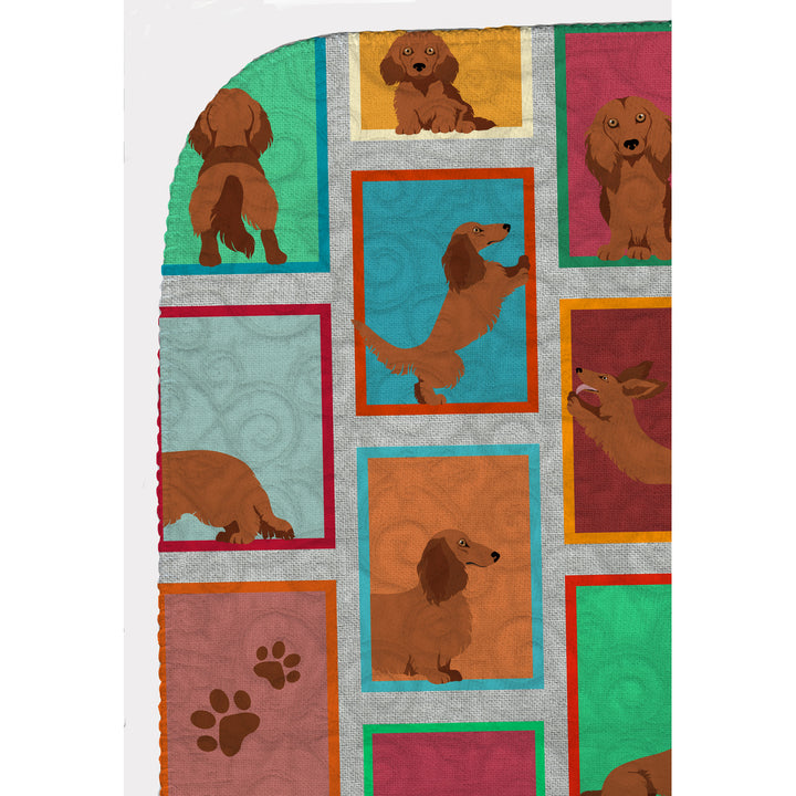 Lots of Longhaired Red Dachshund Quilted Blanket 50x60 Image 5