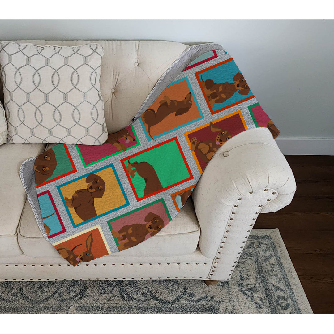 Lots of Chocolate and Tan Dachshund Quilted Blanket 50x60 Image 3