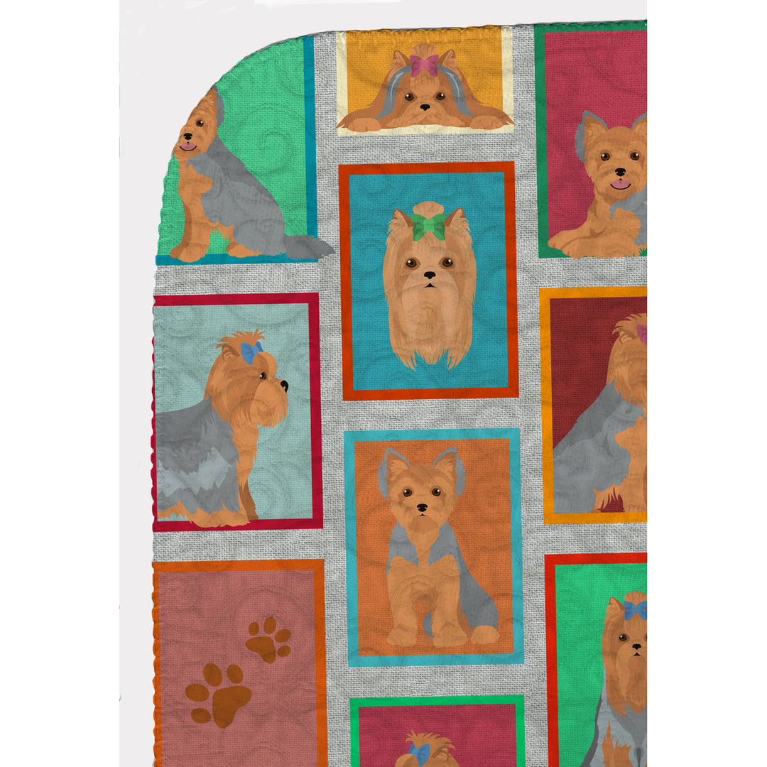 Lots of Blue and Tan Yorkie Quilted Blanket 50x60 Image 5
