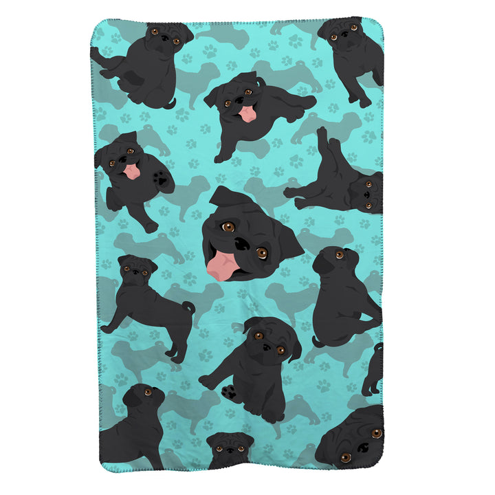 Black Pug Soft Travel Blanket with Bag Image 1