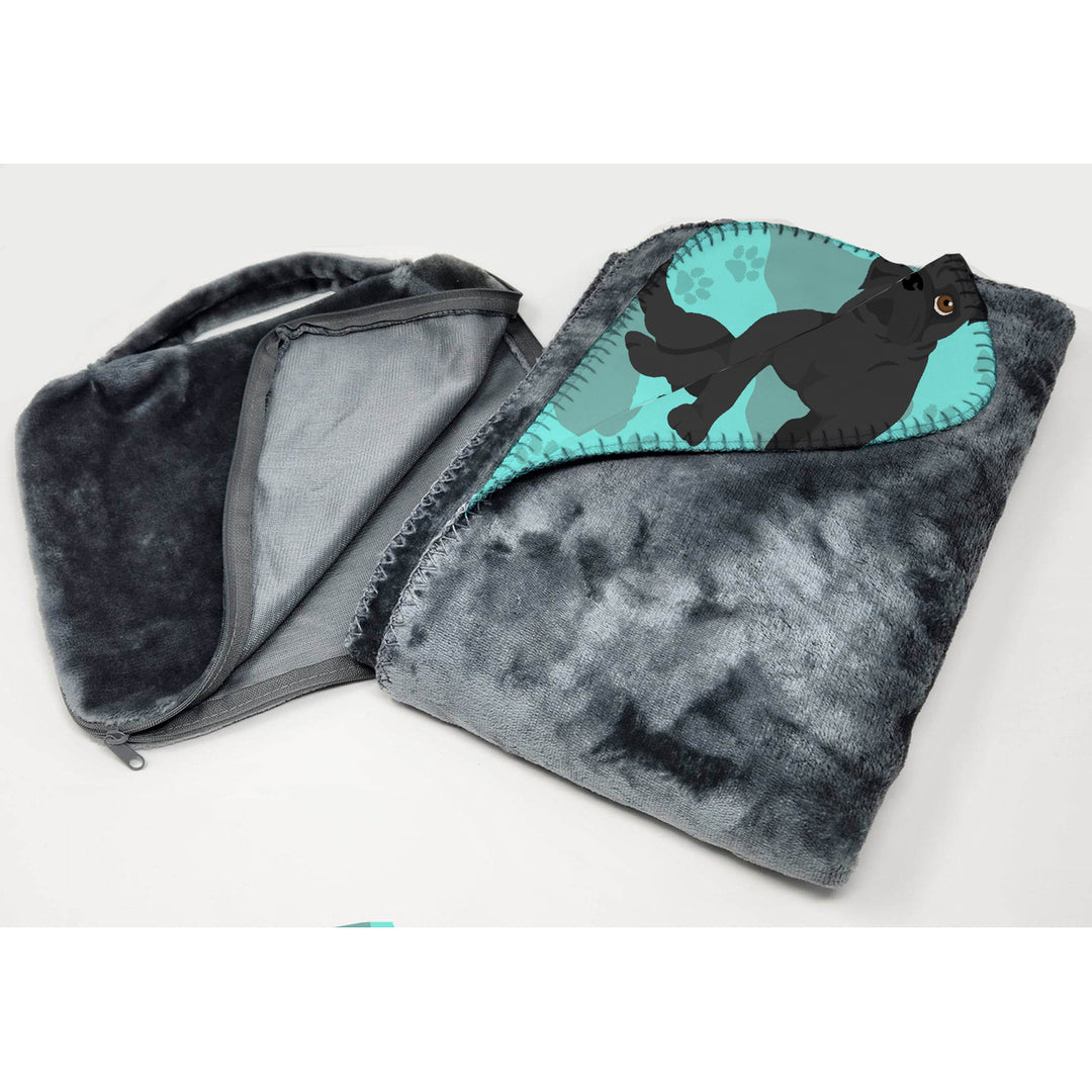 Black Pug Soft Travel Blanket with Bag Image 3