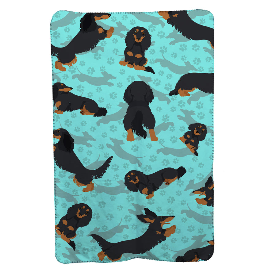 Longhaired Black Tan Dachshund Soft Travel Blanket with Bag Image 1