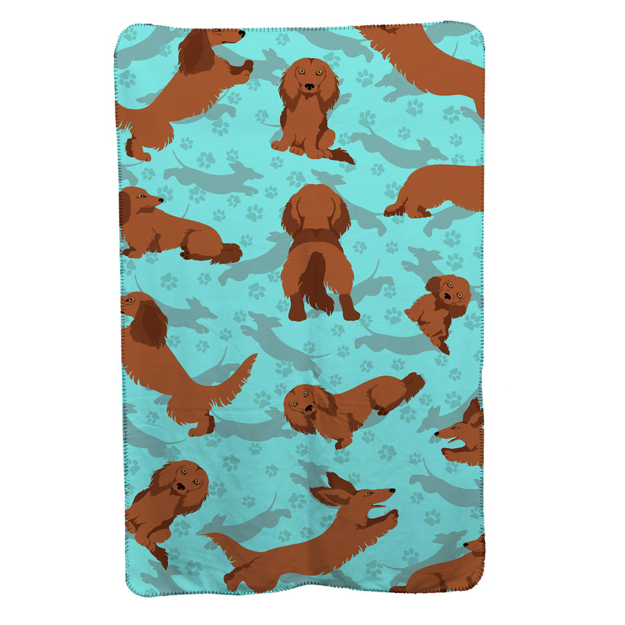 Longhaired Red Dachshund Soft Travel Blanket with Bag Image 1