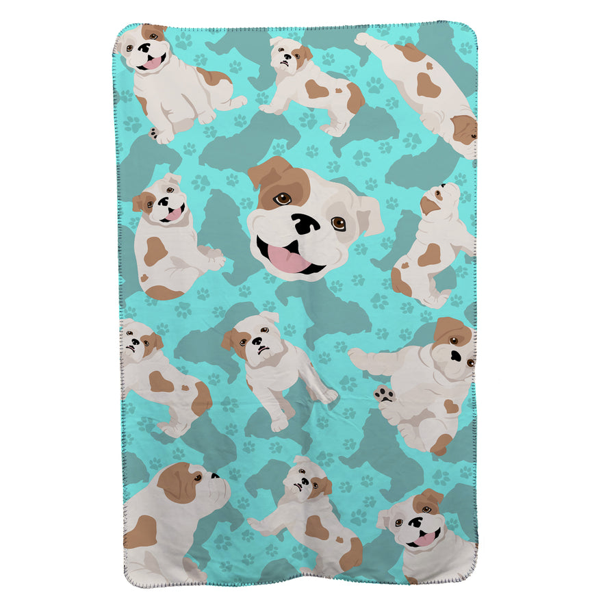 Piebald English Bulldog Soft Travel Blanket with Bag Image 1