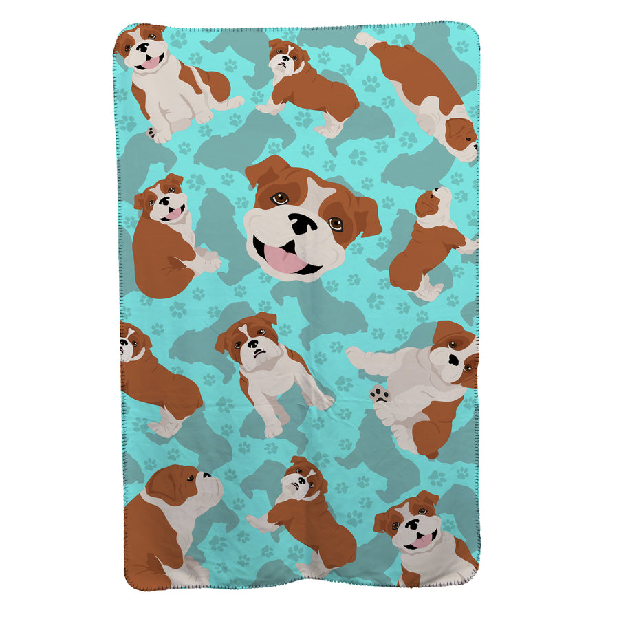 Red and White English Bulldog Soft Travel Blanket with Bag Image 1