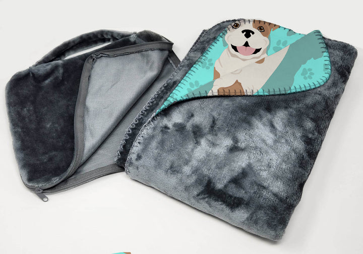 Piebald English Bulldog Soft Travel Blanket with Bag Image 3