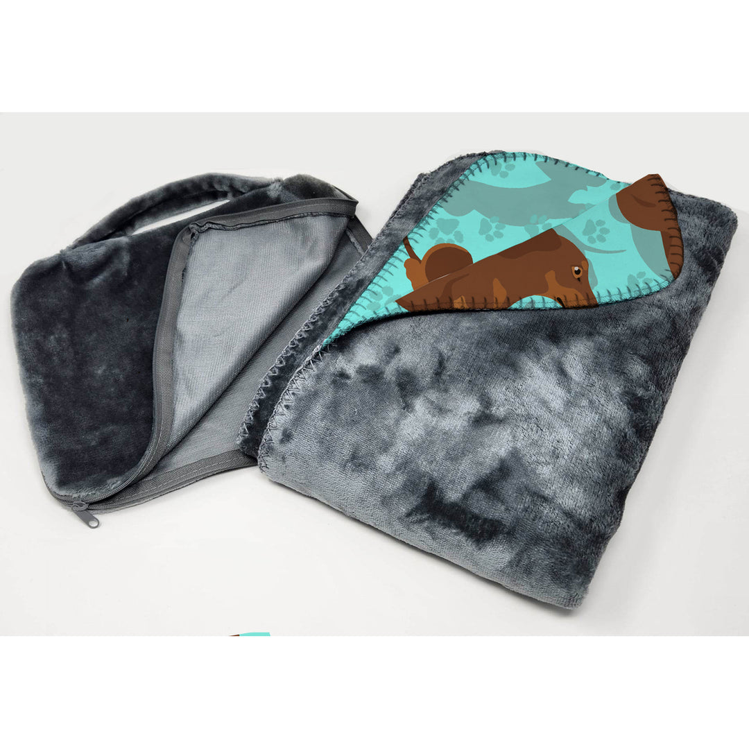 Chocolate and Tan Dachshund Soft Travel Blanket with Bag Image 3
