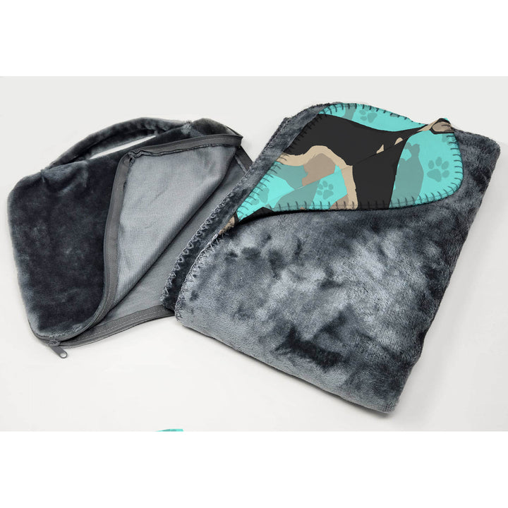 Black and Silver German Shepherd Soft Travel Blanket with Bag Image 3