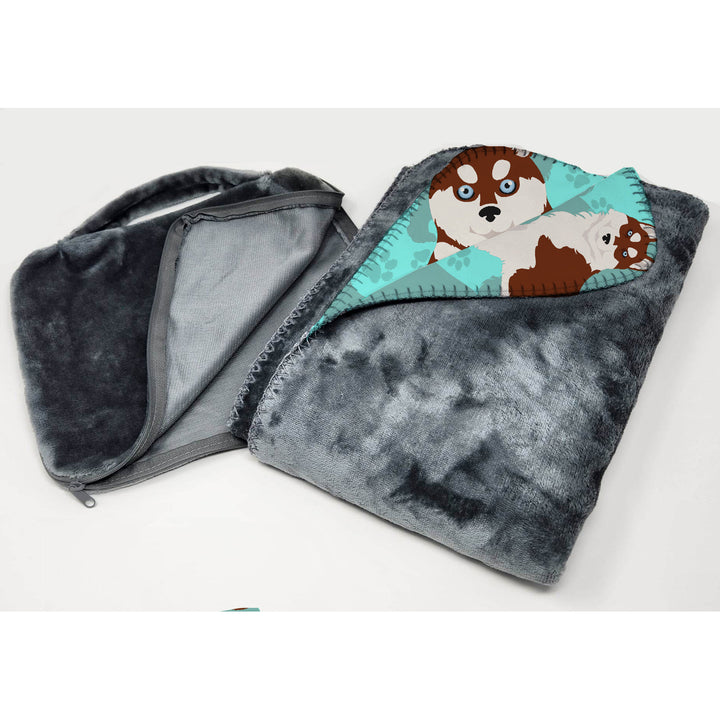 Red Siberian Husky Soft Travel Blanket with Bag Image 3