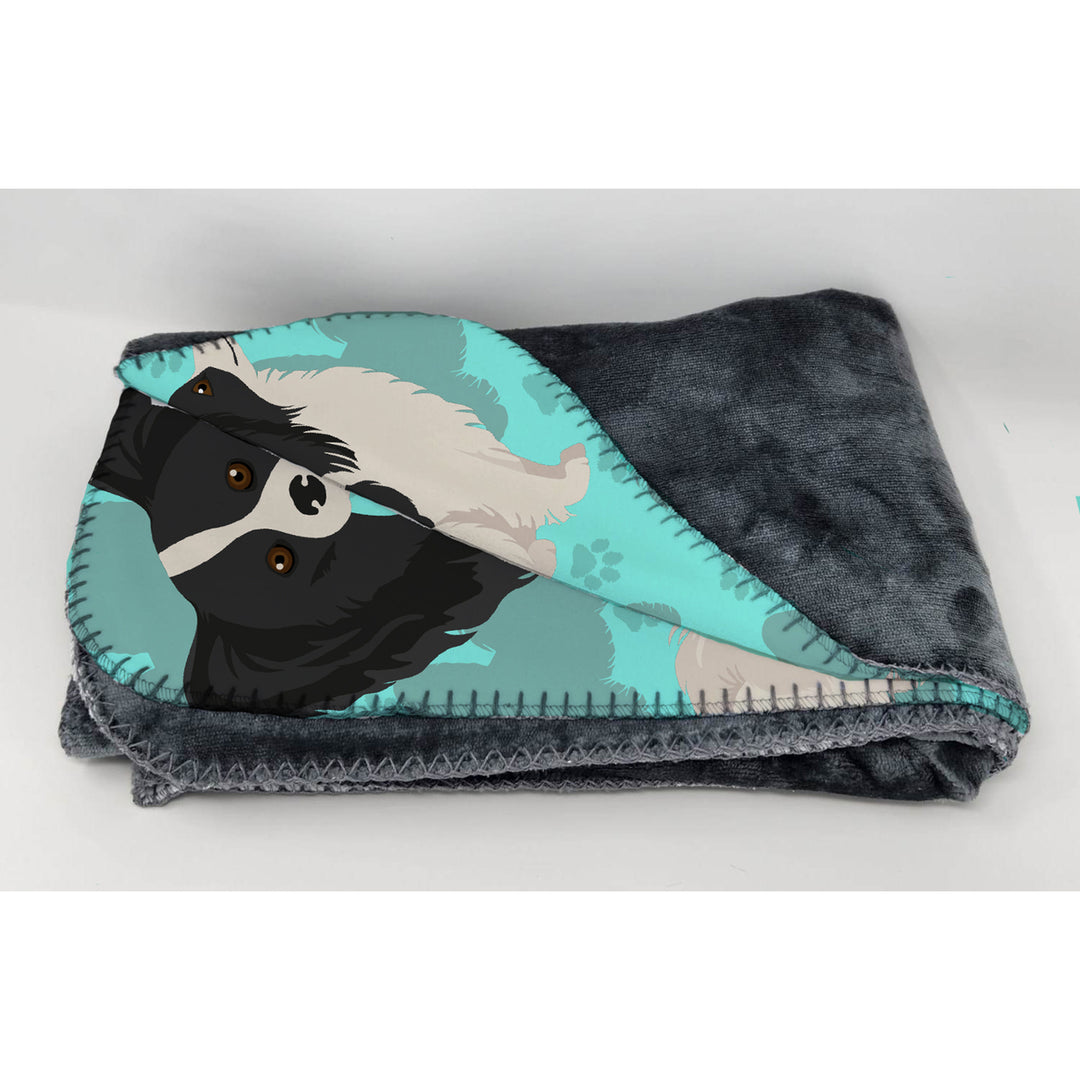 Black and Whtie Papillon Soft Travel Blanket with Bag Image 2