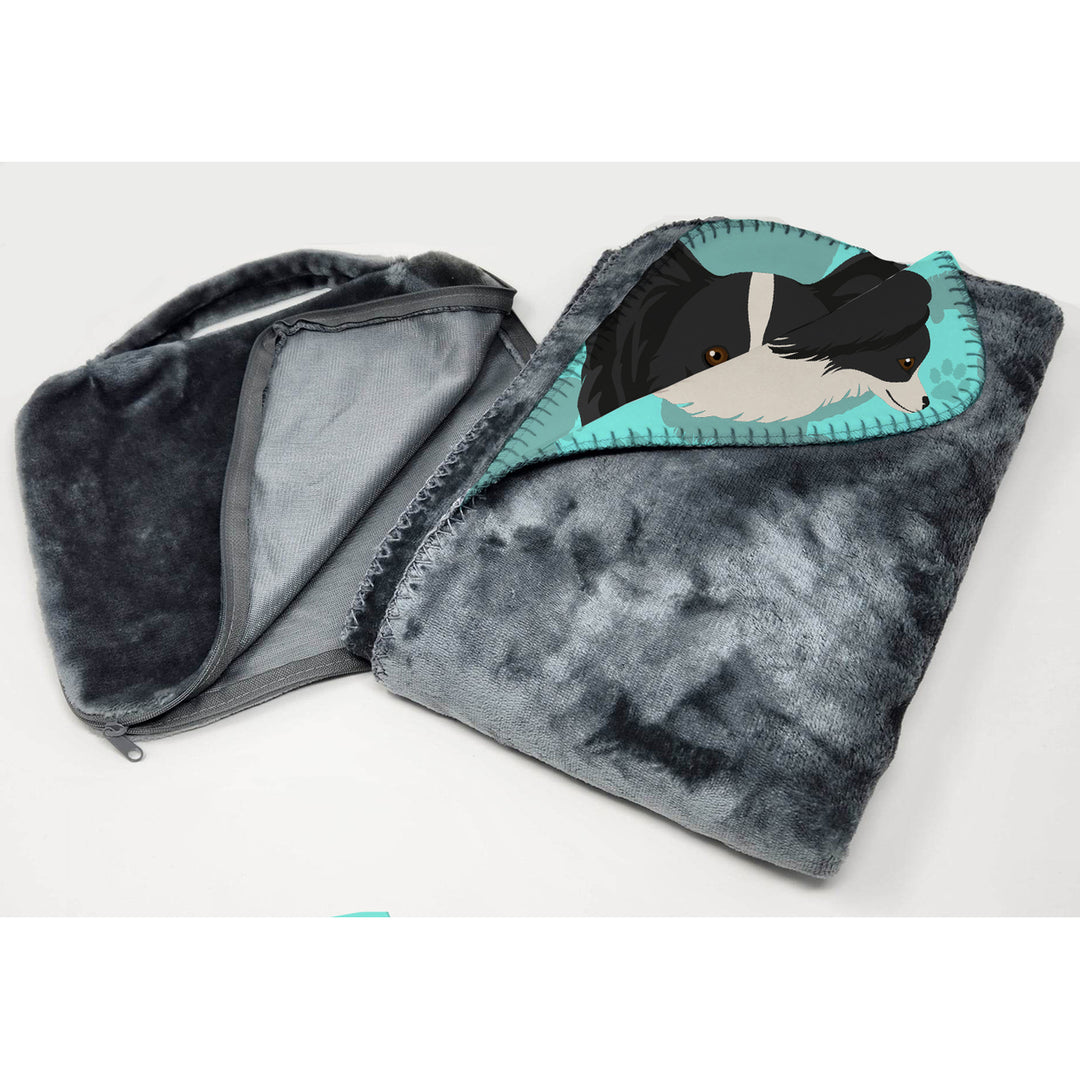 Black and Whtie Papillon Soft Travel Blanket with Bag Image 3