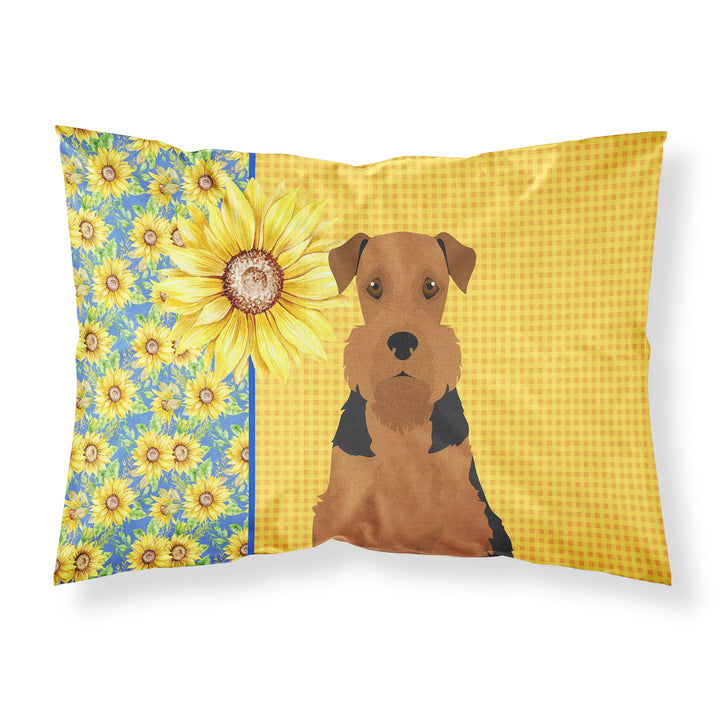 Summer Sunflowers Black and Tan Airedale Terrier Fabric Standard Pillowcase Image 1