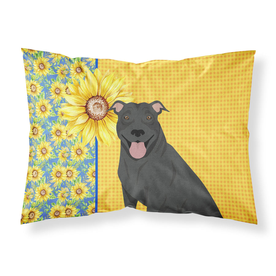 Summer Sunflowers Black Pit Bull Terrier Fabric Standard Pillowcase Image 1