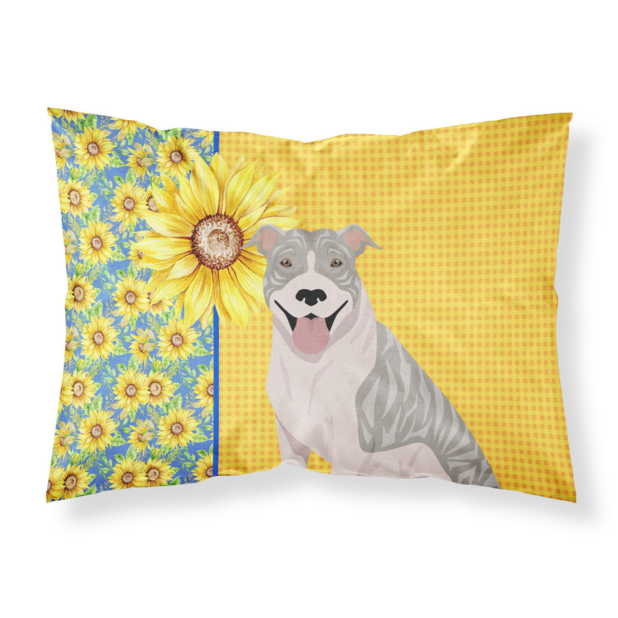 Summer Sunflowers Blue Brindle Pit Bull Terrier Fabric Standard Pillowcase Image 1