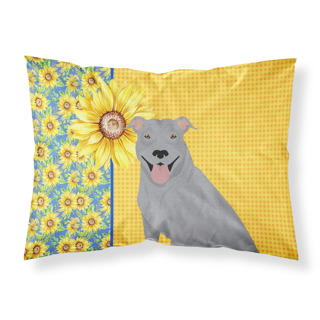 Summer Sunflowers Blue Pit Bull Terrier Fabric Standard Pillowcase Image 1