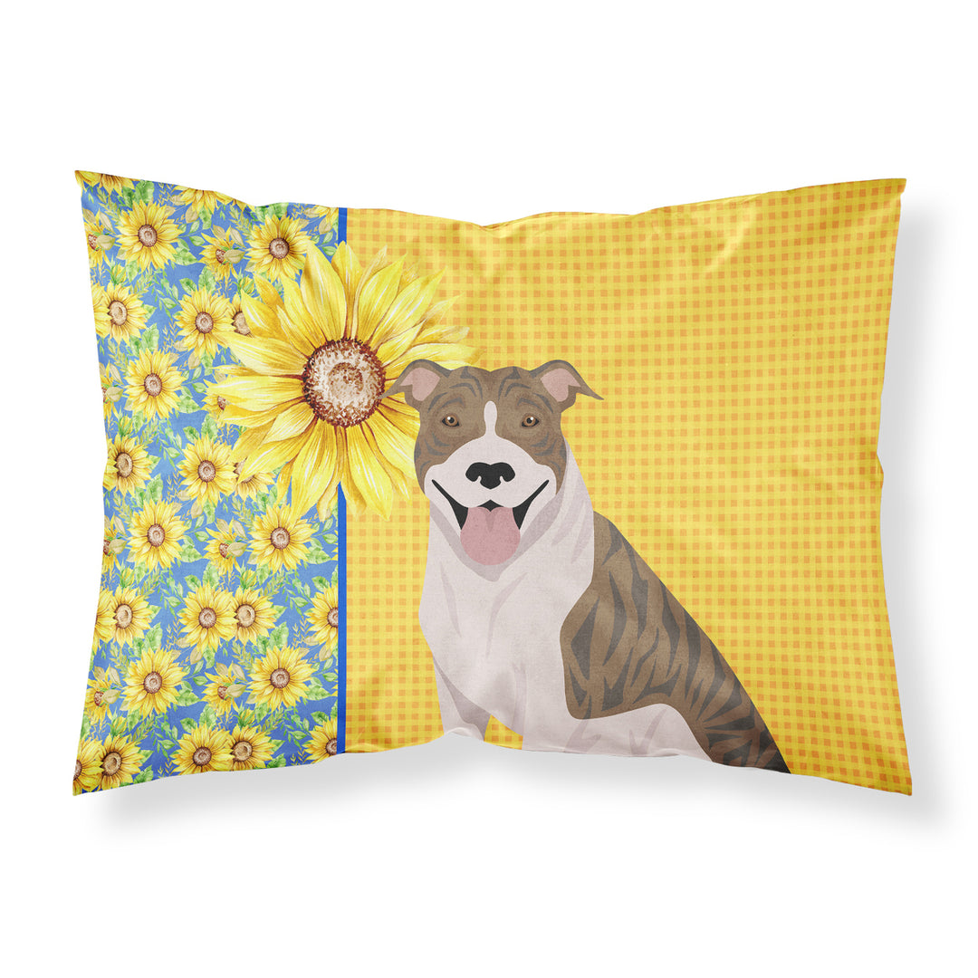 Summer Sunflowers Fawn Brindle Pit Bull Terrier Fabric Standard Pillowcase Image 1