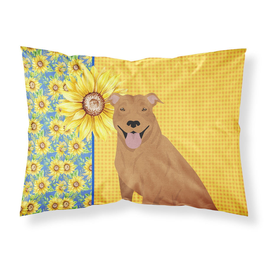 Summer Sunflowers Red Pit Bull Terrier Fabric Standard Pillowcase Image 1