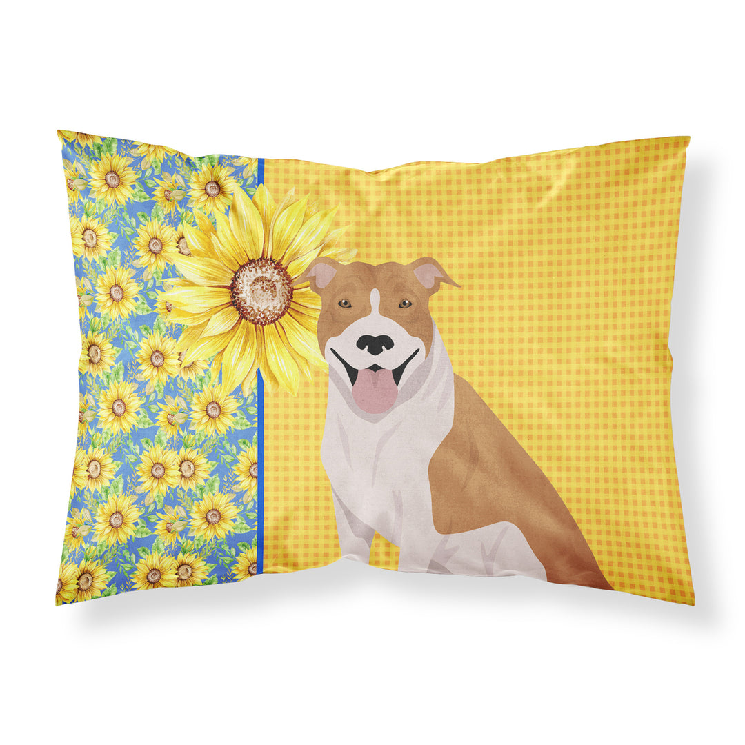 Summer Sunflowers Red and White Pit Bull Terrier Fabric Standard Pillowcase Image 1